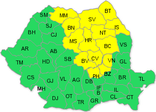 Avertizare cod galben de vreme rea pentru judeţul Suceava