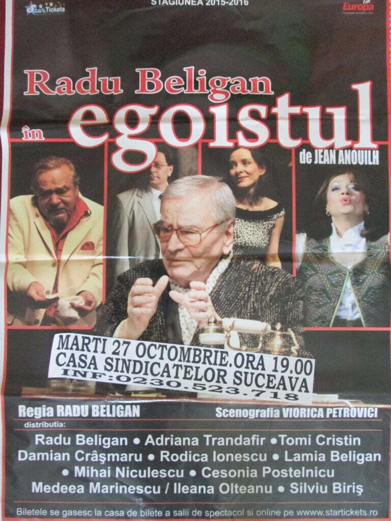 „Egoistul”, cu Radu Beligan, se joacă pe 27 octombrie