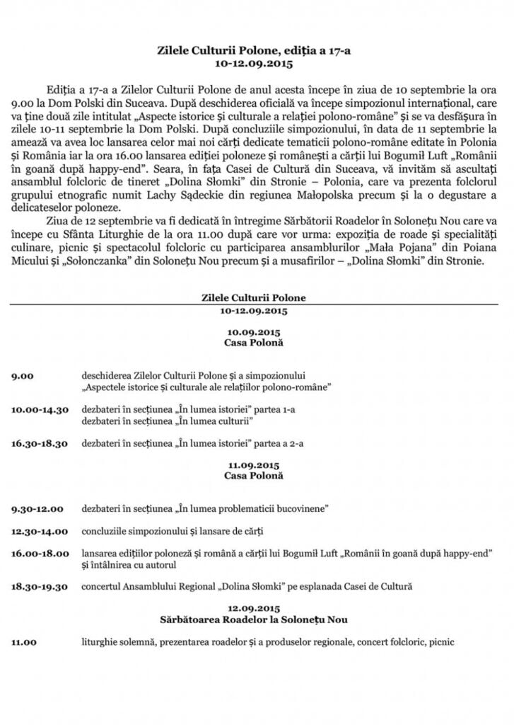 Zilele Culturii Polone, la Suceava