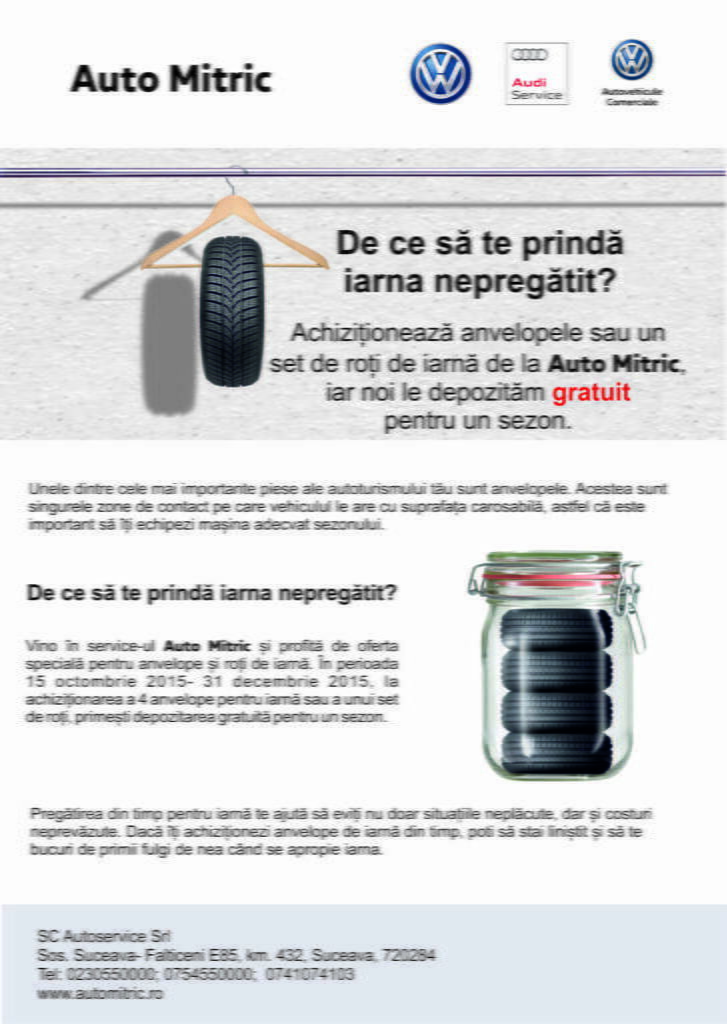 Service-ul „Auto Mitric” din Suceava a lansat o ofertă specială pentru anvelope şi roţi de iarnă