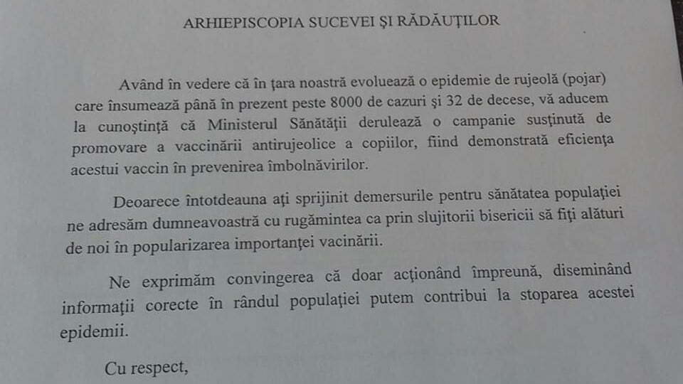 Campania de vaccinare aşteaptă sprijin din partea Arhiepiscopiei