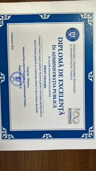 Primarul Fron, a treia diplomă de excelenţă