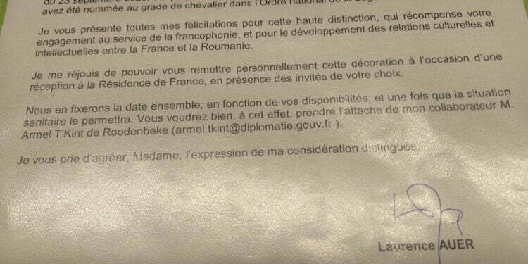 Cea mai înaltă disctincție a Franței, pentru Sanda Maria Ardeleanu