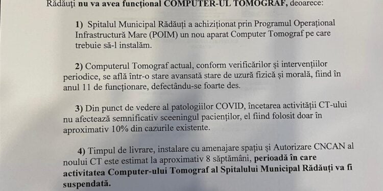 În plină pandemie, Spitalul Rădăuți lasă județul fără un computer tomograf!