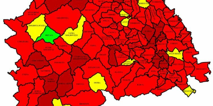 103 din cele 114 localități sucevene, în roșu. Municipiul Suceava, rată de infectare de 17,89. Cea mai mare rată, la Siret – 19,53. 505 paturi de spital, ocupate, 126 de paturi, libere