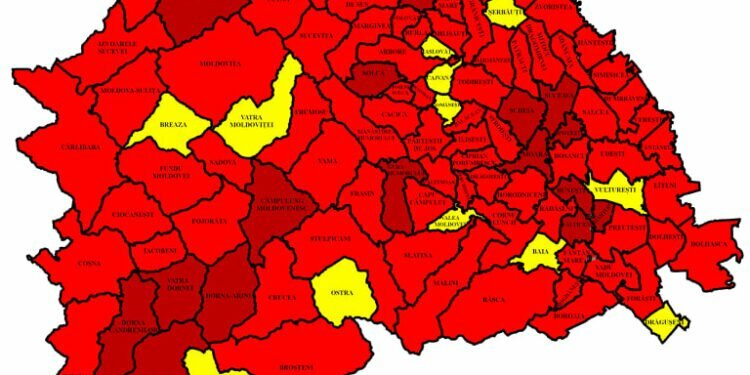 Rata de infectare în județ, în scădere: de la 9,73 la 9,66. În municipiul Suceava, scădere de la 18,35 la 18,31. 101 din cele 114 localități, în roșu. 161 de paturi de spital, libere