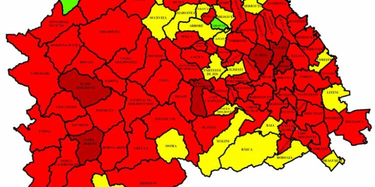 86 din cele 114 localități, în roșu. Rata de infectare în municipiul Suceava a scăzut de la 14,25 la 13,49. 231 de paturi de spital sînt libere