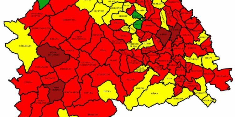 În județul Suceava rata de infectare a scăzut de la 6,37 la 5,82 la mie. În municipiul Suceava rata a coborît de la 12,66 la 10,99. 261 de paturi de spital, libere