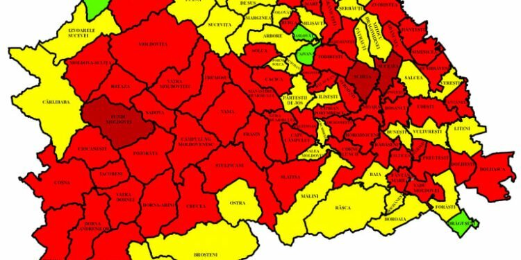 Rata de infectare în județul Suceava, reducere de la 5,82 la 5,36 la mie. În municipiul Suceava rata a coborît de la 10,99 la 10,21. Sînt 240 de paturi libere în spitale