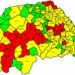 Județul Suceava, în galben, după ce rata de infectare a coborît la 2,98 la mie. Doar 27 din cele 114 localități mai sînt în roșu