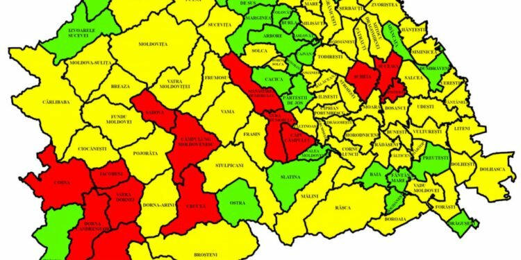 347 de paturi de spital, libere. Rata de infectare în județ, scădere de la 2,50 la 2,21 la mie. 17 localități mai sînt în roșu