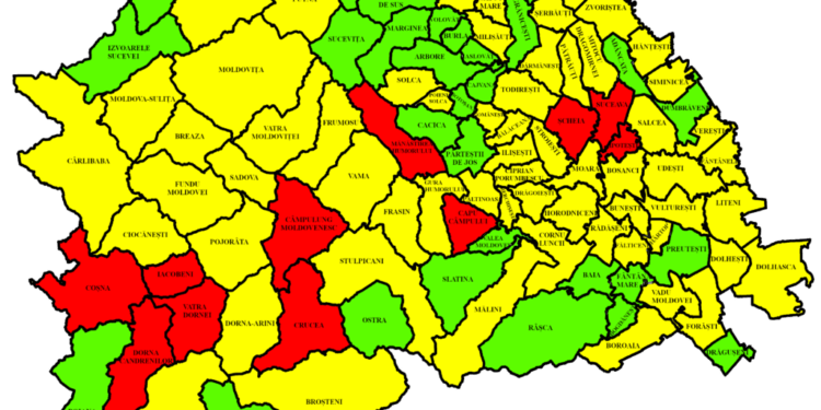 Doar 14 localități sucevene mai sînt în roșu. Rata de infectare în județ a scăzut de la 2,21 la mie la 2,01. Sînt libere 363 de paturi de spital
