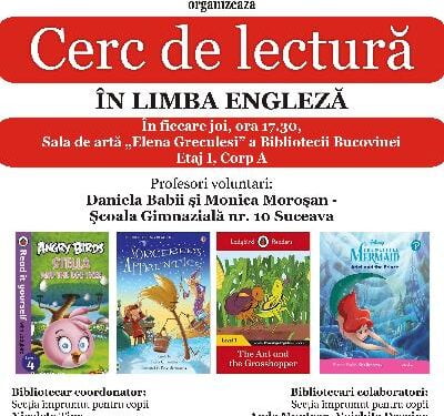 Cerc de lectură în limba engleză pentru copii, la Biblioteca Bucovinei. Participarea este gratuită