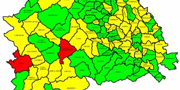 Rata de infectare în județul Suceava, scădere de la 1,62 la 1,50 la mie. Dora 4 localități mai sînt în roșu. 361 paturi de spital, libere