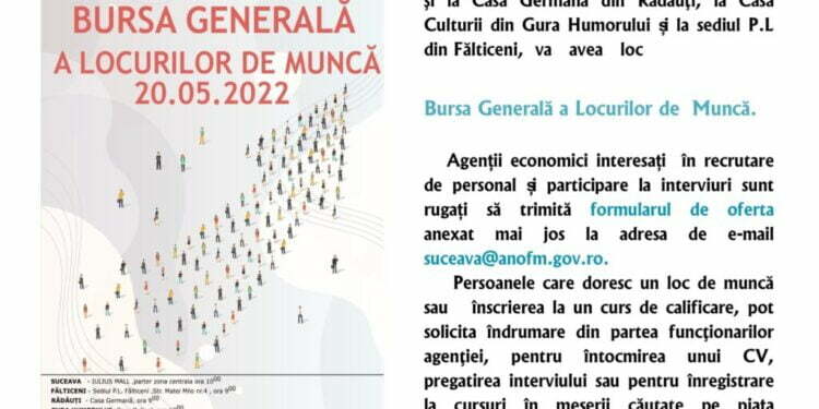 75 de firme și-au anunțat intenția de a participa la Bursa Locurilor de Muncă. Oferta este de 759 de locuri de muncă