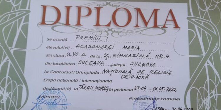 Maria Acasandrei, eleva Irinei Buta, 10 la Olimpiada Națională de Religie