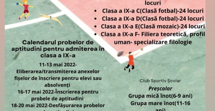 Oferta LPS Suceava: Două clase de fotbal, una de handbal, două clase mozaic, una de filologie și o clasă pregătitoare