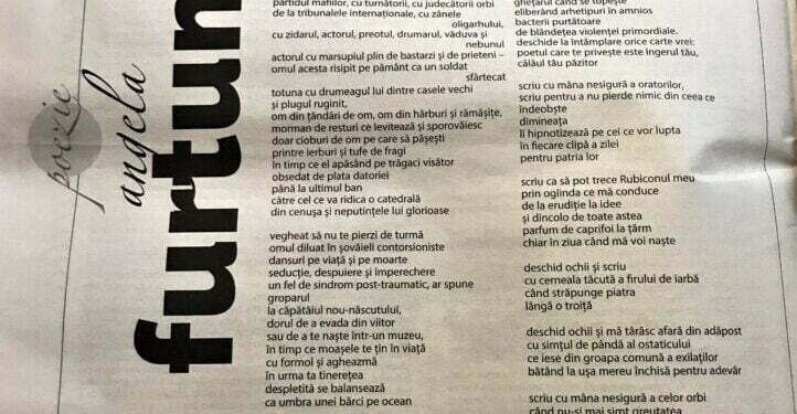 Pagina de poezie a României literare, dedicată Angelei Furtună, la 25 de ani de la debutul în această revistă