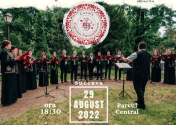 ”Capodopere ale muzicii corale românești”, interpretate de Corala ”Ciprian Porumbescu” în centrul Sucevei, pe 29 august