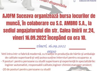 ”Ambro” caută ingineri, electricieni și sudori. Pe 16 septembrie, la sediul firmei, va avea loc o bursă a locurilor de muncă