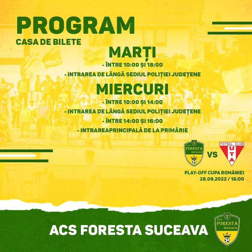 Ace Diversion goodbye 35 de lei, costul unui bilet la meciul de Cupa României dintre Foresta și  UTA - Radio TOP Suceava 104FM