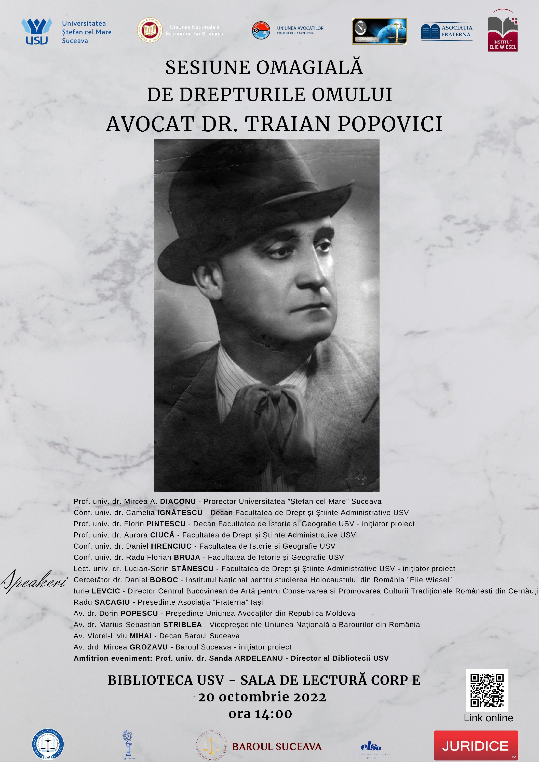 USV, sesiune omagială dedicată memoriei vieții și faptelor lui Traian Popovici