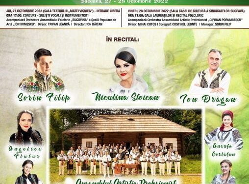”Cîntecele neamului”, la Casa de Cultură Suceava, cu Niculina Stoican și Sorin Filip