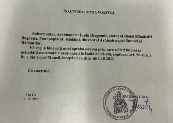 Arhiepiscopia Sucevei și Rădăuților: Arhimandritul Iustin Dragomir a cerut pensionarea și de aceea nu mai este starețul Mănăstirii Bogdana. Înaltul Calinic regretă plecarea arhimandritului