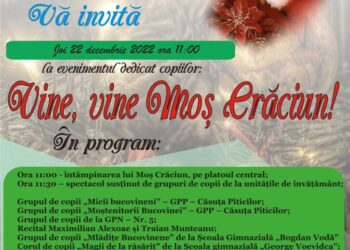 Moș Crăciun ajunge în centrul Cîmpulungului joi, 22 decembrie, la ora 11.00