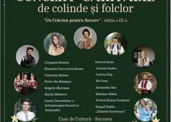 Pe 8 decembrie, concert caritabil de colinde și folclor la Casa de Cultură organizat de Arhiepiscopia Sucevei și Rădăuților