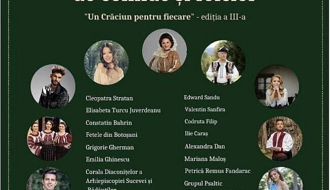 Pe 8 decembrie, concert caritabil de colinde și folclor la Casa de Cultură organizat de Arhiepiscopia Sucevei și Rădăuților