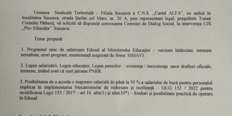 Ședință a Comisiei de Dialog Social Suceava la solicitarea ”Pro Educația”, pentru a discuta, inclusiv, despre programul unic de salarizare, Edusal