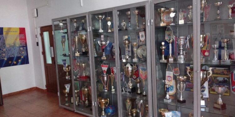Trofeele cîștigate de-a lungul timpului de elevii Liceului cu Program Sportiv Suceava, împînzite în toată școală