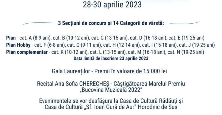 Concurs internațional de interpretare pianistică, la Rădăuți și Horodnic de Sus