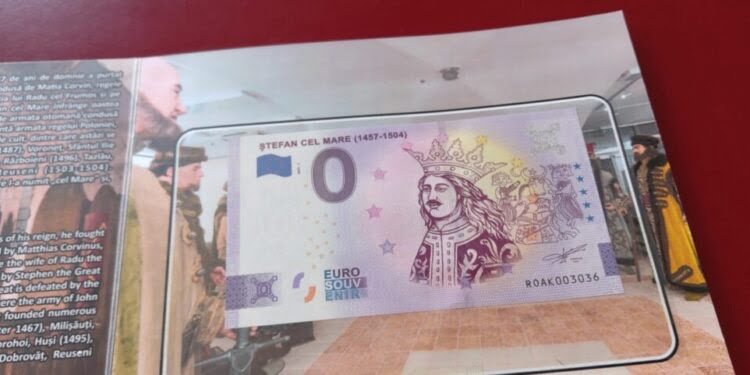 Bancontele suvenir cu chipul lui Ștefan cel Mare, tipărite la o imprimerie acreditată de Banca Centrală Europeană. Proiectul cu bancnota de zero euro este derulat de Banca Națională a Franței în toată Europa. Din 10.000 de bancnote cu Cetatea de Scaun a Sucevei au mai rămas la vînzare 100