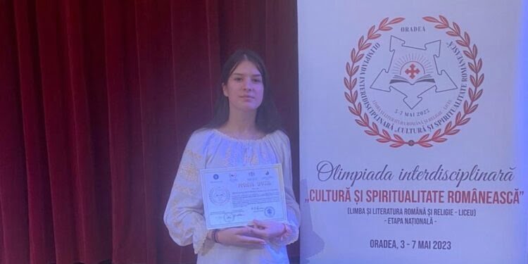 Daria Gavriluț, elevă caporal la Colegiul Militar ”Ștefan cel Mare” din Cîmpulung Moldovenesc, premiu special la faza națională a Olimpiadei interdisciplinare de limba și literatura română și religie ”Cultură și spiritualitate românească”