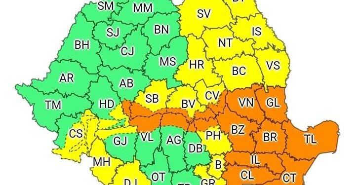Județul Suceava, sub cod galben de precipitații și vînt