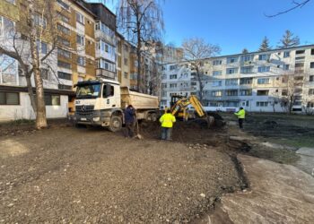 S-au reluat lucrările pe Aleea Saturn. ”Lucrările cuprind aleile, accesul la scările de bloc, parcările de reședință, dar și spațiile verzi din zonă” (Foto)