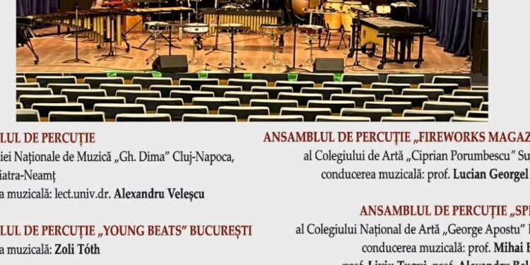 50 de elevi de la Colegiul de Artă ”Ciprian Porumbescu” Suceava și de la alte cinci colegii de artă, concert de percuție la universitatea suceveană
