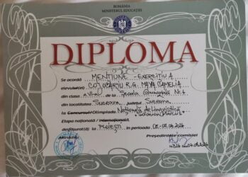 Maya Cojocariu, de la Școala 4 Suceava, mențiune la etapa națională a Olimpiadei de Lingvistică ”Solomon Marcus”. Maya este îndrumată de profesoara Alina Serhei