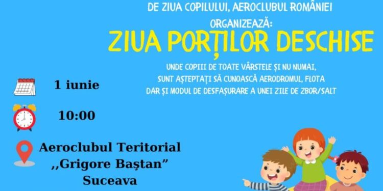 Ziua Porților Deschise, la Aeroclubul ”Grigore Baștan” Suceava. Copiii însoțiți de părinți sau profesori vor avea ocazia să participe la o zi obișnuită de zbor