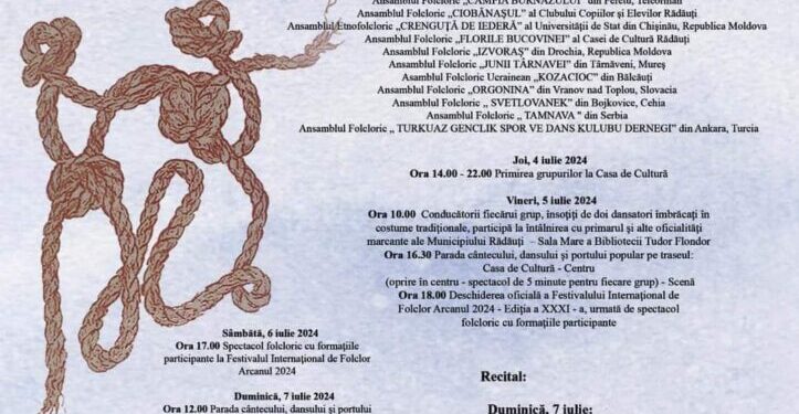Peste 500 de artiști din 8 țări, prezenți la Festivalul Internațional de Folclor ”Arcanul”, la Rădăuți, în perioada 5-7 iulie