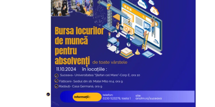 Suceava, Rădăuți și Fălticeni. 445 de participanți la Bursa locurilor de muncă pentru absolvenți. 170 dintre aceștia au fost selectați pentru angajare