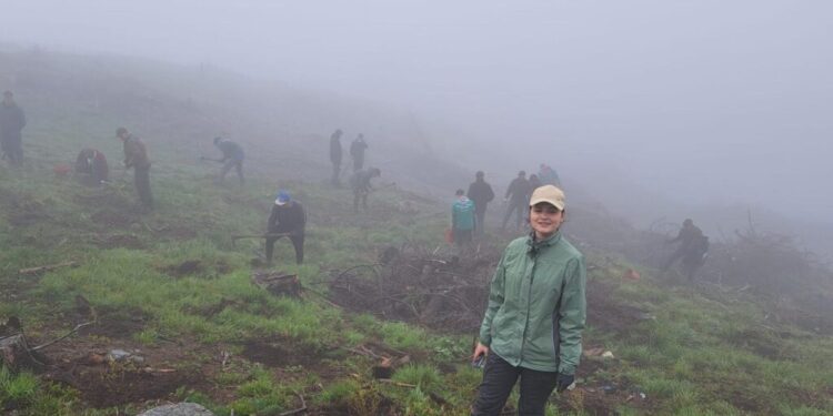 Profesori, elevi, preoți și specialiști în silvicultură, la o acțiune de împădurire pe raza Ocolului Silvic Crucea, în apropierea Mănăstirii Piatra Tăieturii (Foto)