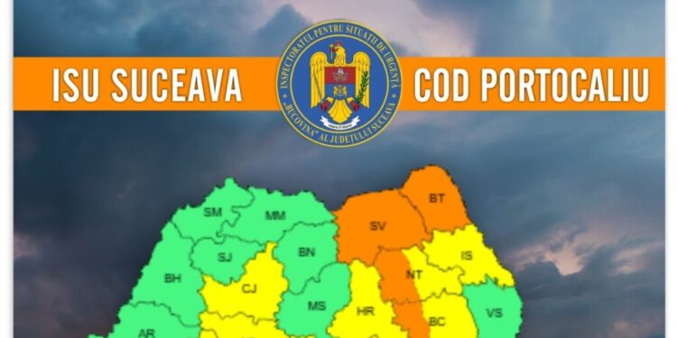 Cod portocaliu de instabilitate atmosferică accentuată, pentru județul Suceava, în intervalul orar 12.00-23.00