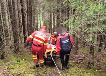 Femeie accidentată la cules ciuperci la Cîrlibaba, coborîtă din pădure de pompieri și salvamontiști, și transportată la Urgențele din Vatra Dornei