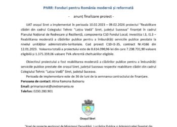 COMUNICAT DE PRESĂ PNRR: Fonduri pentru România modernă și reformată – anunț finalizare proiect