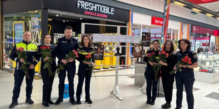 Flori, mărțișoare și mesajul ”violența domestică rămîne faptă penală”, în cadrul unei campanii a Poliției Suceava (Foto)