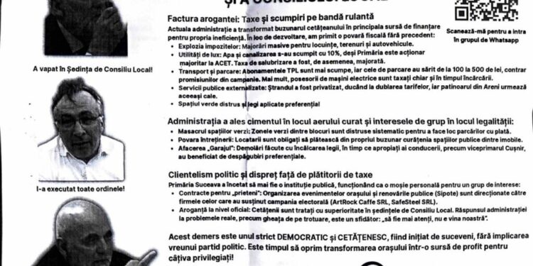 Semnături pentru demiterea primarului Sucevei și a Consiliului Local. Alexandru Covașă: Nu avem o problemă cu acțiunea în sine, ci cu ceea ce înseamnă protecția datelor sucevenilor care completează aceste tabele