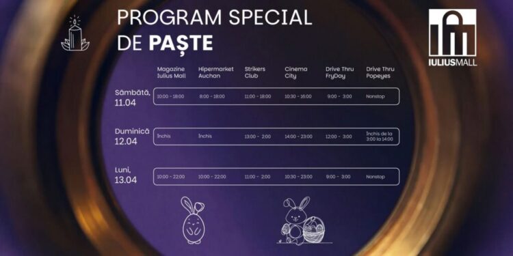Program special de sărbători la Iulius Mall Suceava: Cinema City, Clubul Strikers, FryDay și Popeyes, deschise în toate zilele de Paște